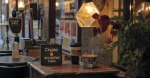 Crypto Accepted Here sign in a retail shop