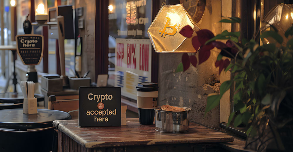 Crypto Accepted Here sign in a retail shop