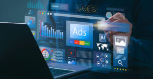 Digital marketing dashboard on a laptop showing fluctuating ad spend metrics and performance trends, reflecting shifts in online advertising growth.