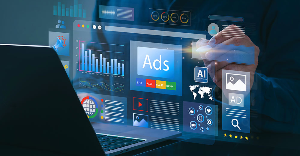 Digital marketing dashboard on a laptop showing fluctuating ad spend metrics and performance trends, reflecting shifts in online advertising growth.