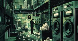 Illustration depicting money laundering operations embedded within digital commerce systems