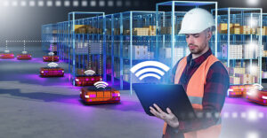Autonomous warehouse robots operating in a distribution center with wireless network connectivity